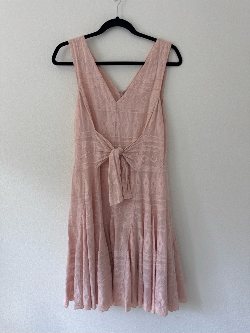 Rebecca Taylor Blush Pink Lace Midi Dress with Front Tie